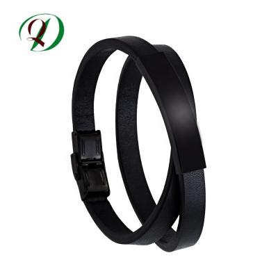 China Factory Wholesale FASHIONABLE Jewelry Accessories Custom Logo Engraved Stainless Steel Wrist Band Bangle Leather Bracelet for sale