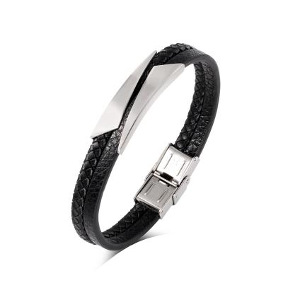 China Wholesale Hiphop Fashion Charm Silver Plated White Stainless Steel Bracelet Men Leather Bracelets Charm Bracelet for sale