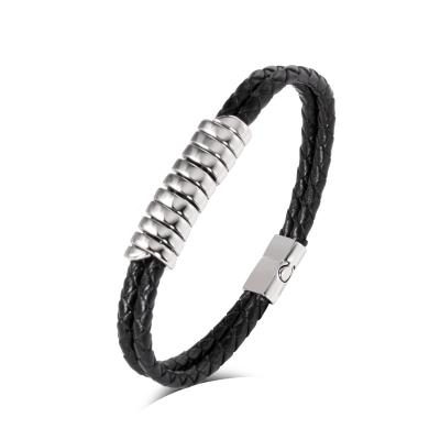 China HOT TRENDY Simple Double Woven Leather Men's Double Woven Bracelet Fashion PU Fashion Selling Buckle Leather Bracelet for sale