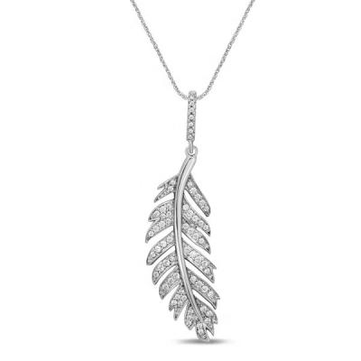 China 2020 Wholesale Fashion TRENDY Silver Plated Stainless Steel Jewelry Rhinestone Feather Necklace For Women for sale