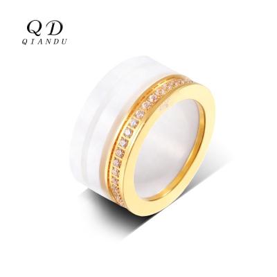 China 2020 Romantic And Fashionable Valentine Gift For Lover 18k Gold Plated Wedding Ring For Men Eternity Band Ring Reinforced Ceramic Stainless Steel Jewelry for sale