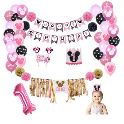 China Gagets 2021 Chair Banner Happy Birthday Banner Foil Balloon Minnie Mouse Party Supplies Birthday DGBD-039 Birthday Party Decorations for sale