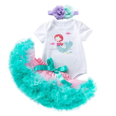 China 2021 Breathable INS Fashion Babies Costume Short Sleeve Princess Romper Tutu Skirt Headband The Little Mermaid Dresses DGRT-135 for sale