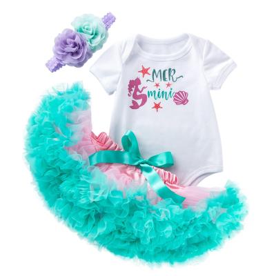 China 1st 2nd Birthday Cake Smash Romper 2021 3pcs Amazon Breathable Babies Baby Mermaid Costume DGRT-041+Skirt+Tutu Headband for sale