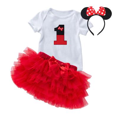 China 2021 New Breathable Kids Clothes Sheath Cotton Romper Tutu Trims Minnie Dresses With Minnie Headband DGRT-106 for sale