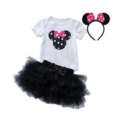 China Amazon Breathable Hot Selling Baby First 3 Piece Birthday Girl Outfit Shirt And Minnie Tutu DGRT-106 for sale