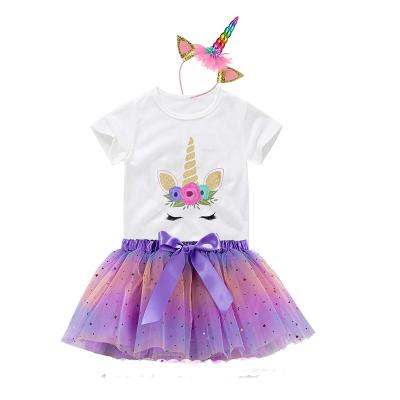 China Soft and fluffy tulle brings comfortble skin summer Unicorn Theme Party 2-12T children feeling 2020 summer outfits DGRT-028 for sale