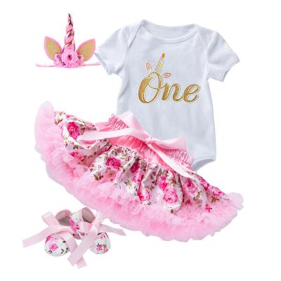 China Breathable Unicorn Theme Party 12-24Month Infant First Birthday Baptism Dresses With Unicorn Headband DGRT-112 for sale