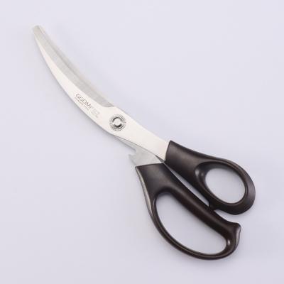 China Ktichen Cutting ABS Handle Curved Scissors Kitchen Stainless Steel Scissors With Can Opener for sale