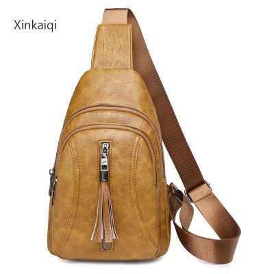 China High Quality Fashion Waist Bag Women Waterproof PU Leather Chest Pack Cross - Body Bag Vintage Tassel Sling Pendant Bag For Travel for sale