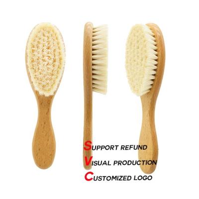 China Brush Hair Baby Hair Play Brush Custom Super Soft Goat Stiffens Wooden Handle Baby Hair Brush For Newborns for sale