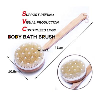 China EXFOLIATING Multifunctional Detachable Long Handle Body Back Round Brush 100% Natural Bristle Hinoki Wooden Bath Brush For Body for sale