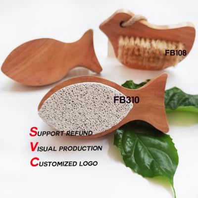 China Nail brush and protect to scrub body brush fish form foot nail hand wood nail dust brush nails play brush with pumice stone for sale