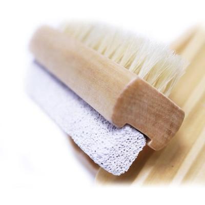 China Nail Brush and Protect Scrubber Long Handle Exfoliating Foot File Brush Nail Wood Foot Cleaning Brush with Pumice Stone for sale