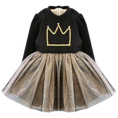 China 2020 New Products Winter Anti-static Children's Wear Girls' Pearl Plus Velvet Ballet Skirt, Girls' Dress with Crown Splicing One-Piece Dress for sale