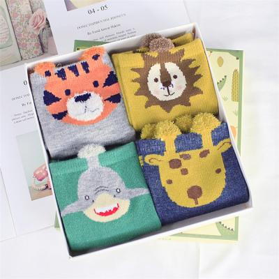 China Wholesale QUICK DRY Boxed 4 Pairs Cotton Kids 3d Socks Organic Cute Animal Baby Sock for sale