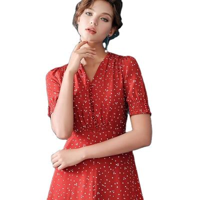 China 2019 Women's Breathable Poit Vintage Dresses Silky Red And Green Fashion Clothes For Wholesale T2630 for sale