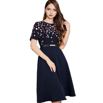 China Anti-wrinkle Women's Floral Dress 2020 New Arrivals Summer Dark Blue Casual Dresses T3805/93 for sale