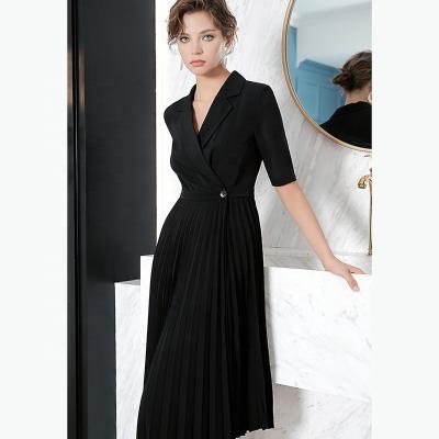 China Anti-static Ladies Office Wear Black Chiffon Suit Collar Career Dresses Dress Design For Elegant Ladies L006 for sale