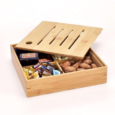 China Sustainable style adjustable luxury natural detachable partition cutleryMinimalist dry fruit box food storage box bamboo candy storage box for sale