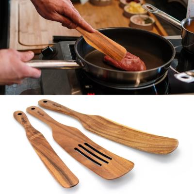 China Ergonomically designed acacia wood spatulas sustainable set spatula for sale