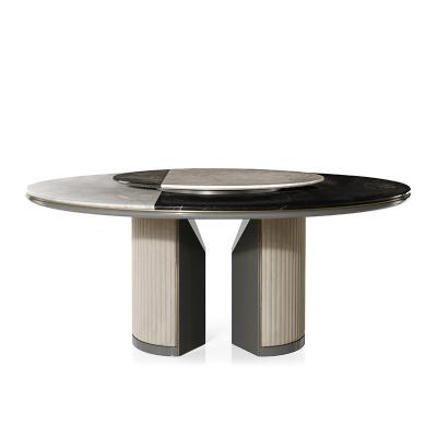 China Adjustable (other) Rich Furniture High end palace modern new design leather legs dining table villa round Italian marble top luxury dining table for sale