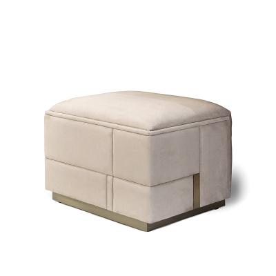 China Transitional Rich Furniture customized square stool velvet wood base footstool ottoman modern luxury design dressing room stool for sale