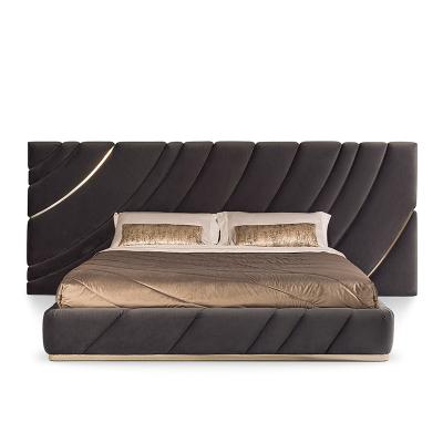 China Headboard and Bed Base Rich furniture light black high quality fabric bed Italian double size modern leather king size bed frame luxury modern for sale