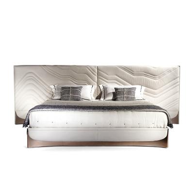 China Headboard and Bed Base Rich furniture Italian Luxury Bed Set Designer Furniture High Wide Headboard Leather King Platform Bed with Stainless Steel Base for sale