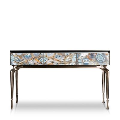 China Adjustable (other) Rich furniture Italian luxury console table hotel decorative vintage wood 304 Stainless steel console table with drawer for sale