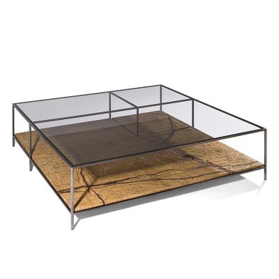 China Extendable Postmodern stainless steel frame marble bottom tempered low modern glass top coffee table for sale