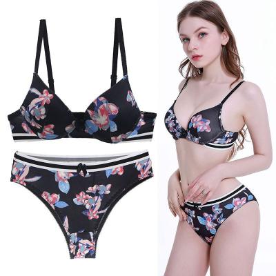 China QUICK DRY seamless women's underwear sexy bow floral bras panties set lift up bra for women BCDE cup plus size lingerie for sale