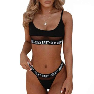 China Sexy Women Lingerie Bra One Piece Brief Sets Bikini Sport Bralette Top Bra And Panty Thong Underwear Transparent Printing Wire Free Bra for sale