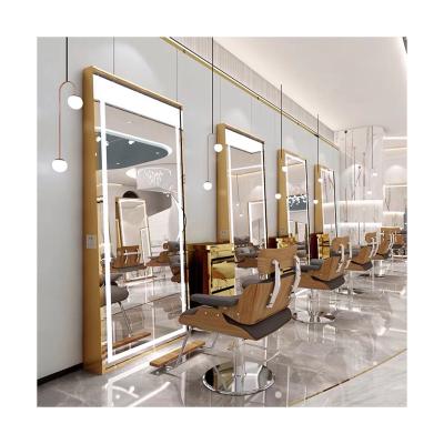 China Beaty Barber Shop Furniture Hot Sale Hair Salon Mirror High End Sauce With LED Light Salon Mirror for sale