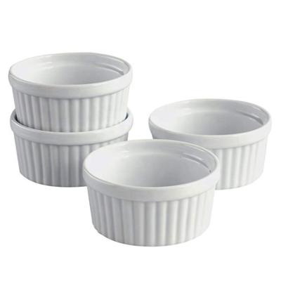 China Mini Cup Cake Stand Dessert Bowl Cake Baking Bowl Set Stripe Cup Viable Pure White Ceramic Dessert Cup for sale