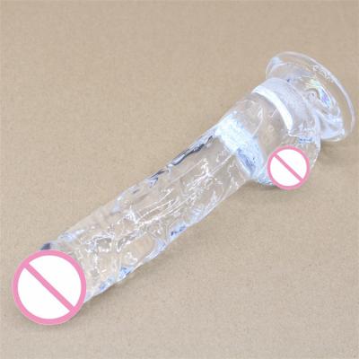 China Soft Giant Jelly Anal Plug Penis Clear Crystal Dildo Realistic Band Penis Men Sex Toys With Strong Suction Cup for sale