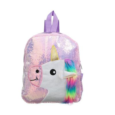 China Waterproof Kindergarten Plush Unicorn School Bags Kids Backpack Sequin for sale