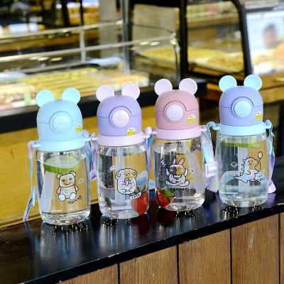 China Cute Viable Creative Cartoon School Plastic Straw Water Bottles For Kids Children for sale