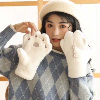 China Warm Warmth Creative Gifts Thicken Plush Cartoon Bear Paw Winter Gloves For Girls for sale