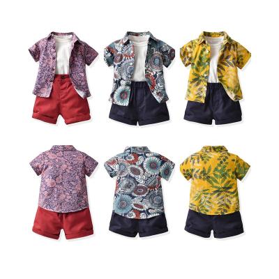 China Breathable Casual Short Sleeve Floral Shirt Three Piece Set Wholesale Toddler Boy Summer Clothes for sale