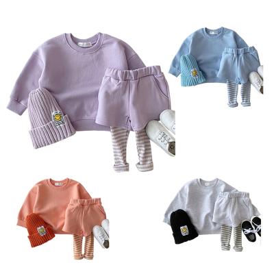 China Casual Spring Fashionable Solid Sweater Pants 2 Pieces Set Casual Cotton Fabric For Baby Clothing for sale