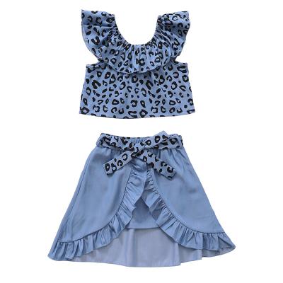 China Hot Sale Casual Sleeveless Leopard Top Skirt Suit For Girls for sale