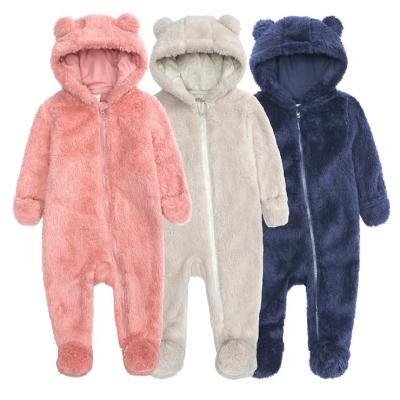 China Baby Boy Girl Winter Fleece Outfits Newborn Romper Baby Long Sleeve Thick Plush Hoodies For Baby for sale