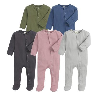 China Long sleeve 100% cotton baby plain romper personalized baby sleep suit by newborn unisex sleepsuits for sale