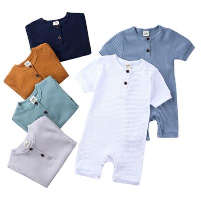 China 2021 Short Sleeve Short Sleeve Ribbed Baby Romper Plain Unisex Baby Boy Pajamas Newborn Summer for sale