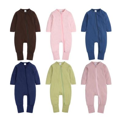 China Long sleeve Long sleeve toddler clothes two ways zipper plain wholesale baby romper spring baby pjs for sale