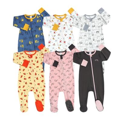 China Soft Printed Newborn Infant Sleeper Baby Pajamas Long Sleeve Zipper Baby Boy Girl Pijamas Footie Romper for sale