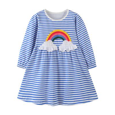 China New Style Kids Breathable Casual Dress Designs Little Girl Blue And White Stripes Dress for sale