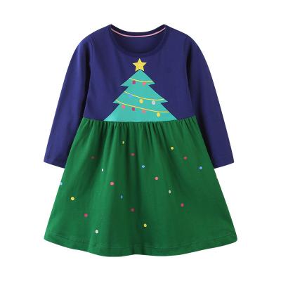 China Breathable Cute Flower Pattern Boutique Kid Wear Green Long Sleeve Baby Dresses for sale