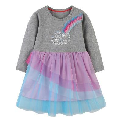 China Breathable Gray Top Yarn Skirt Long Sleeve Dress Latest Dress Designs For Girl for sale